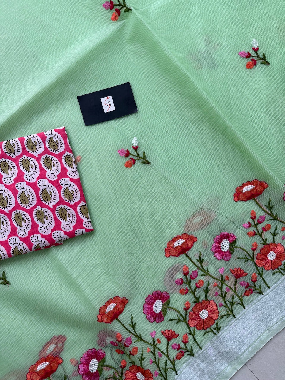 Embroidered Kota Cotton Doria Saree