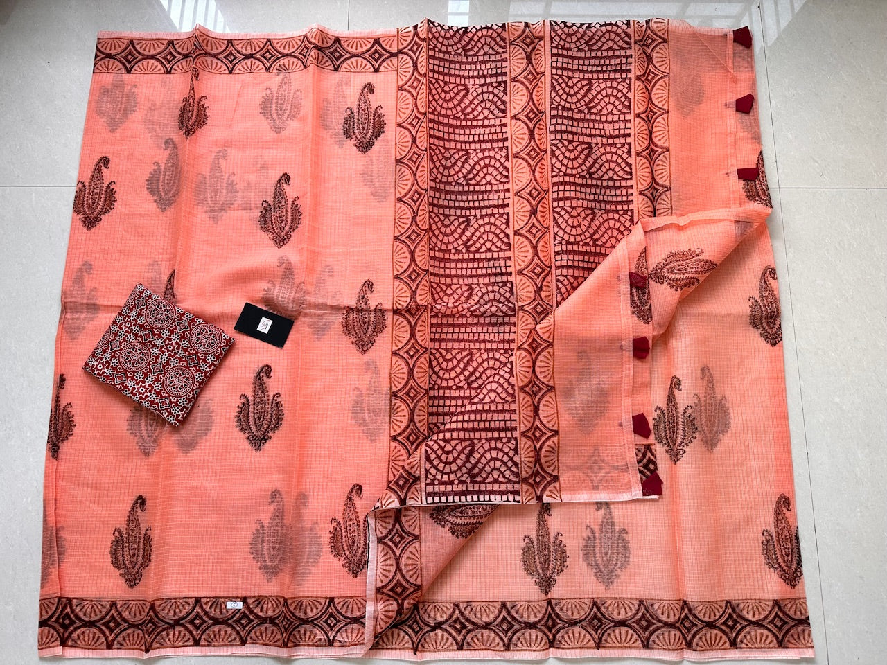 HandBlock Printed Kota Cotton Doria Saree