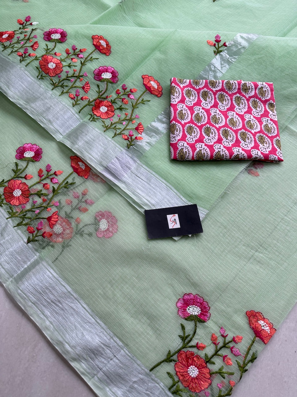 Embroidered Kota Cotton Doria Saree