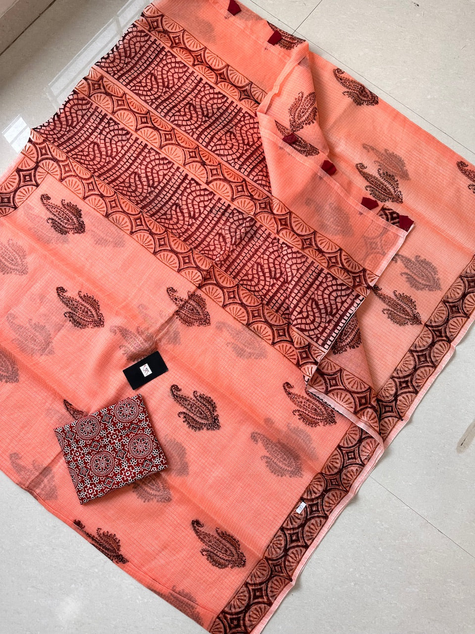 HandBlock Printed Kota Cotton Doria Saree