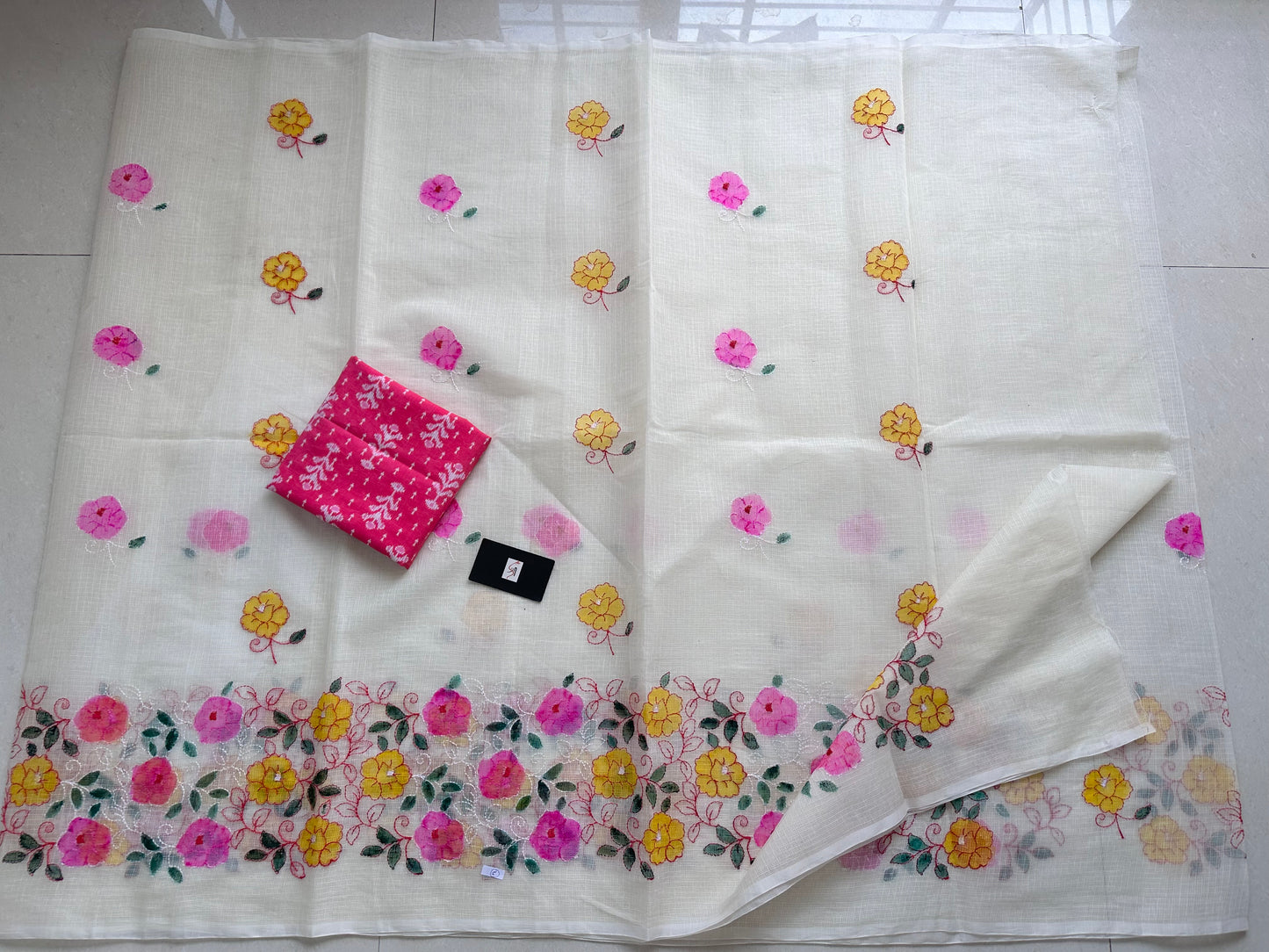 Embroidered Handpainted Kota Cotton Doria Saree