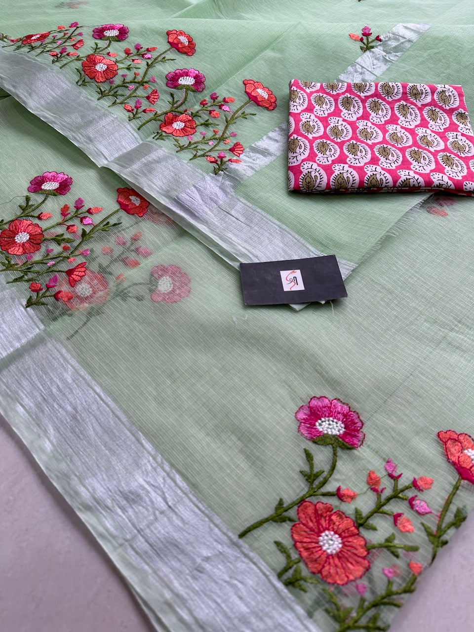 Embroidered Kota Cotton Doria Saree