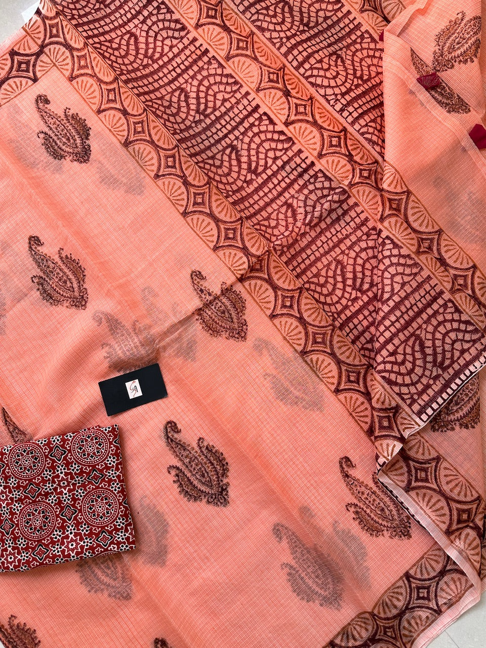 HandBlock Printed Kota Cotton Doria Saree