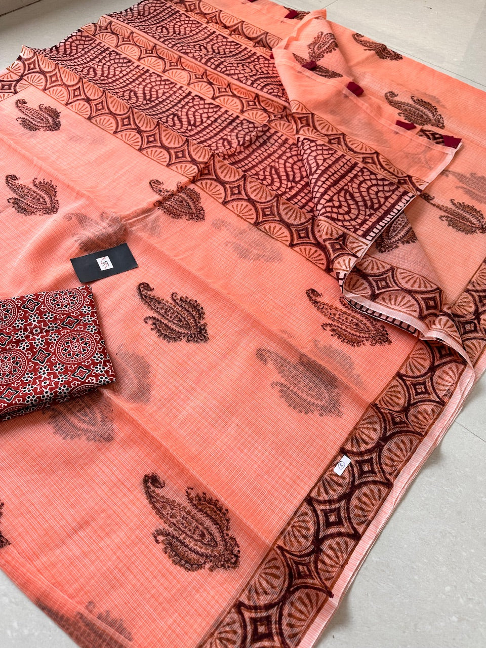 HandBlock Printed Kota Cotton Doria Saree