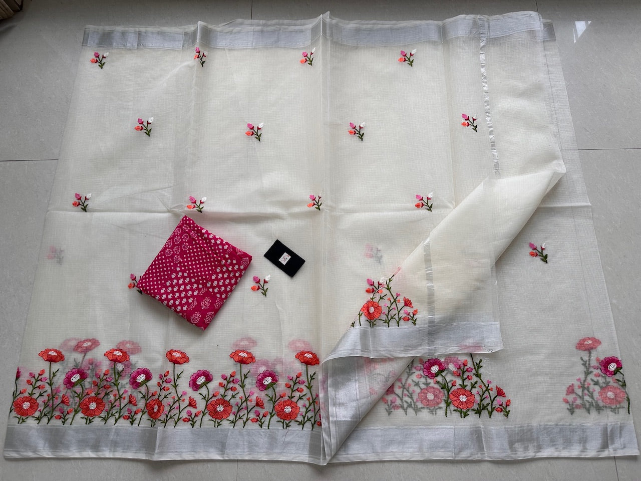 Embroidered Kota Cotton Doria Saree