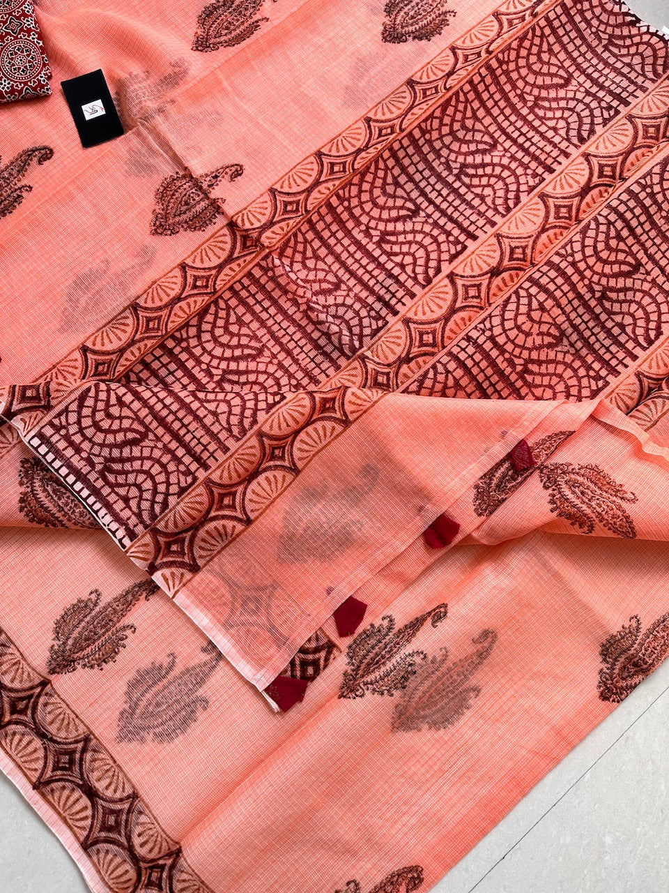 HandBlock Printed Kota Cotton Doria Saree