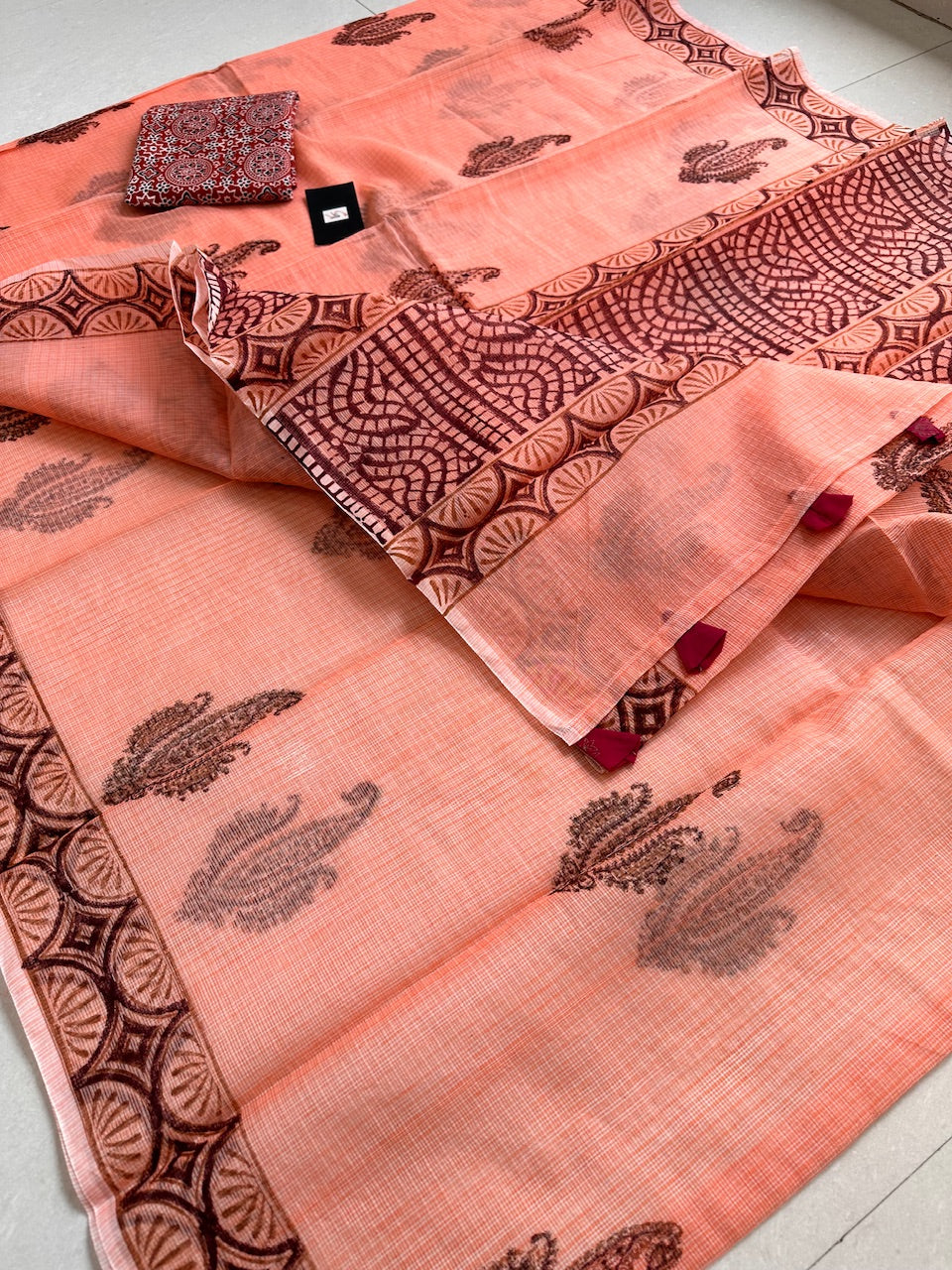 HandBlock Printed Kota Cotton Doria Saree