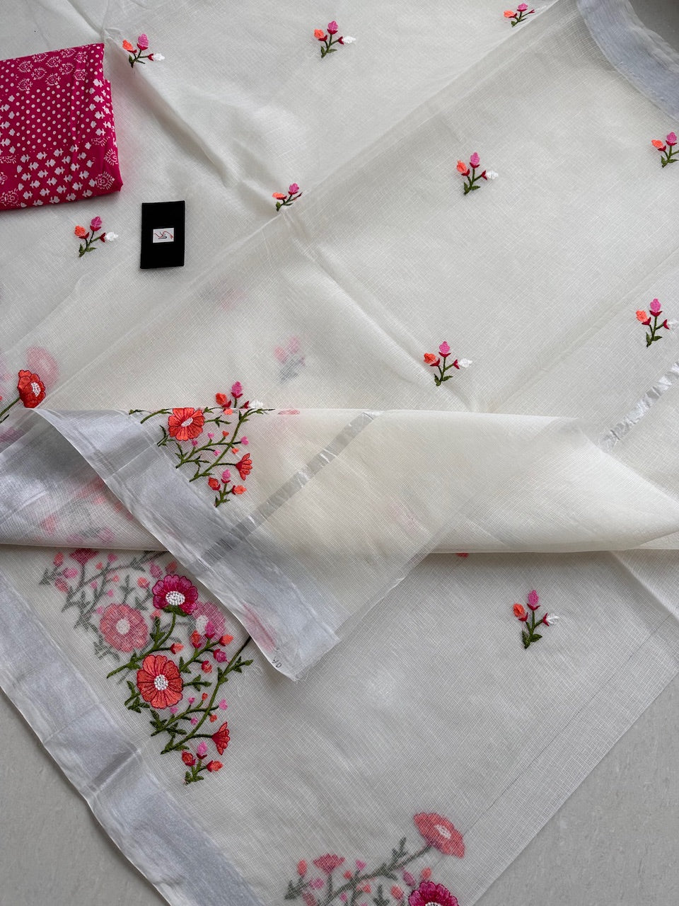 Embroidered Kota Cotton Doria Saree