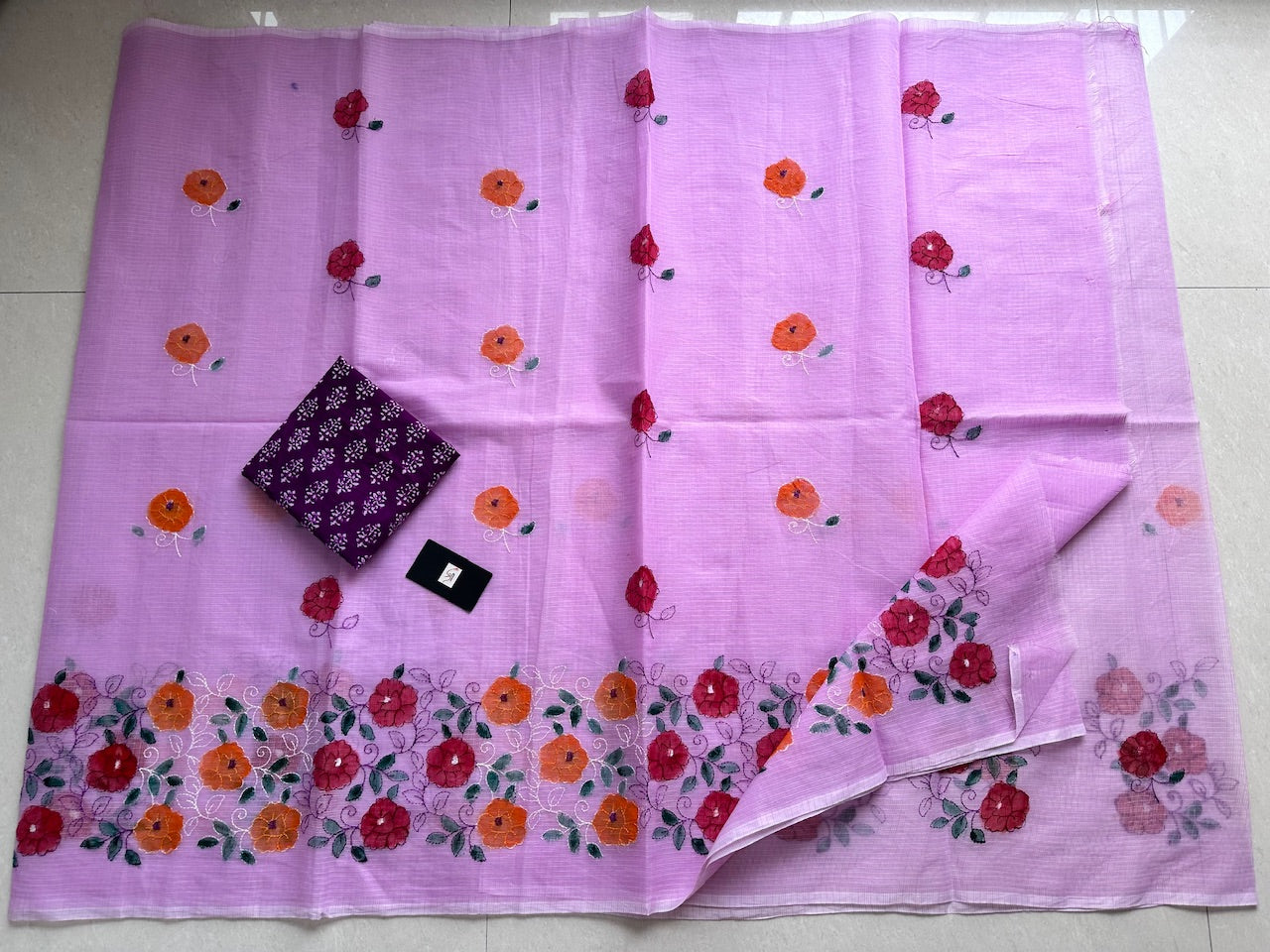 Embroidered Handpainted Kota Cotton Doria Saree