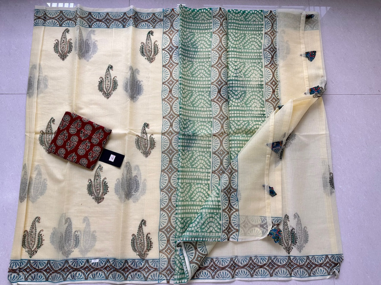 HandBlock Printed Kota Cotton Doria Saree