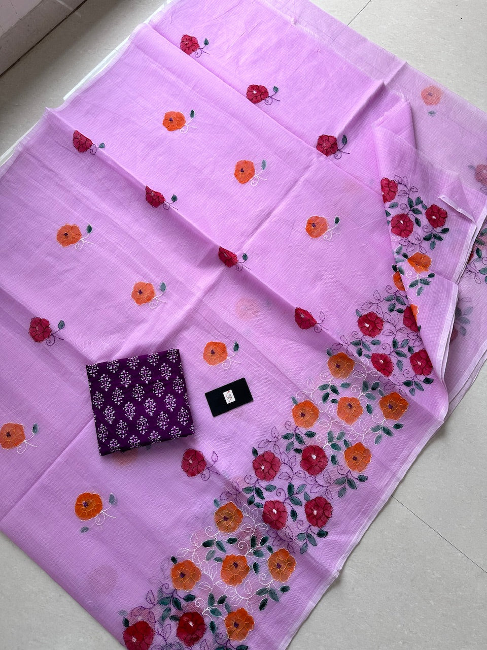 Embroidered Handpainted Kota Cotton Doria Saree