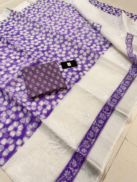 Embroidered HandBlock Printed Kota Cotton Doria Saree