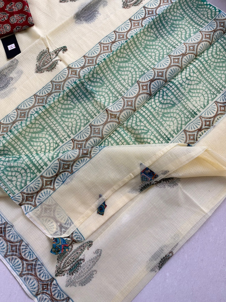 HandBlock Printed Kota Cotton Doria Saree