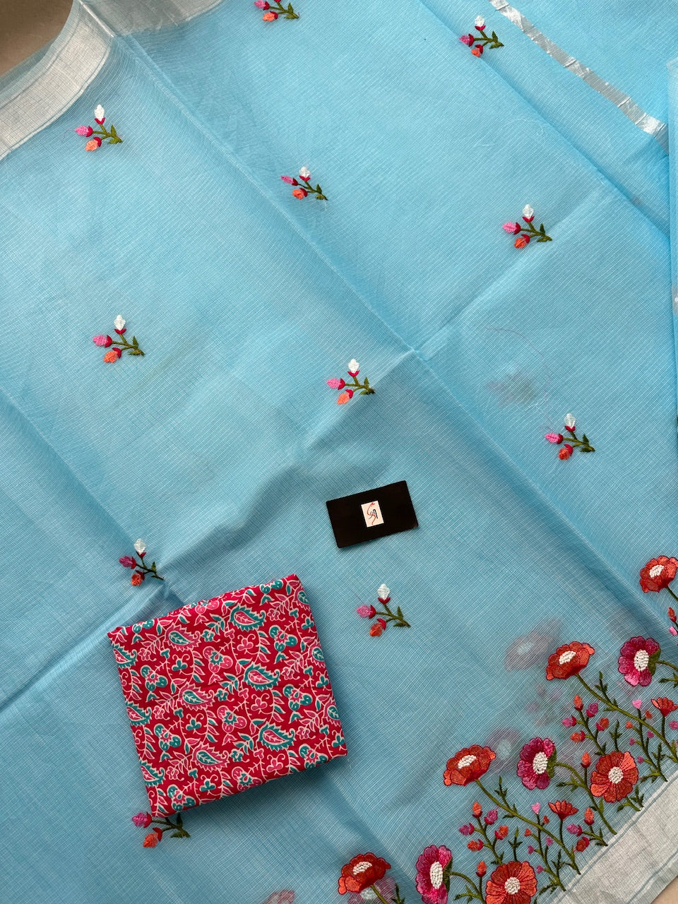 Embroidered Kota Cotton Doria Saree