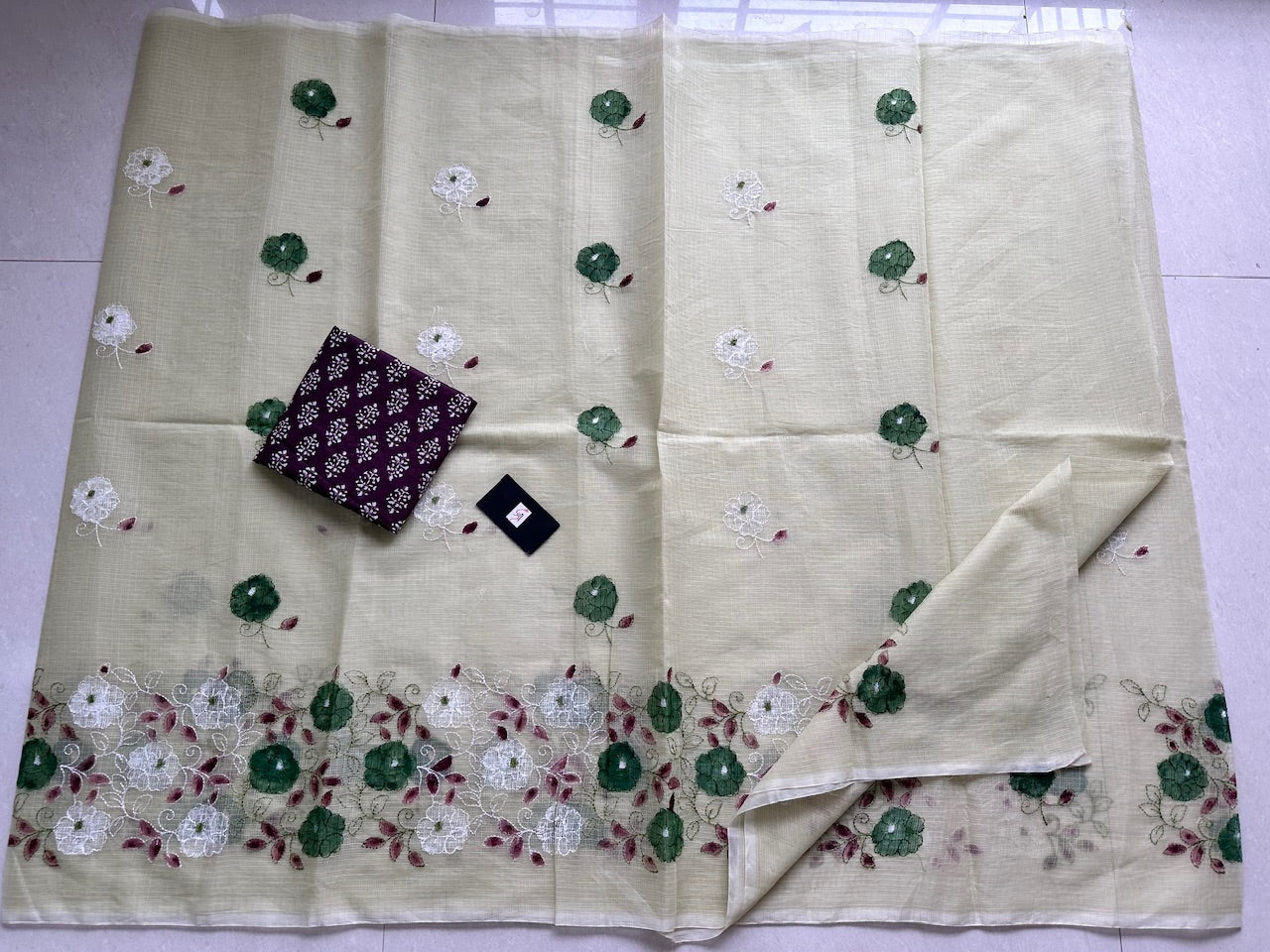 Embroidered Handpainted Kota Cotton Doria Saree