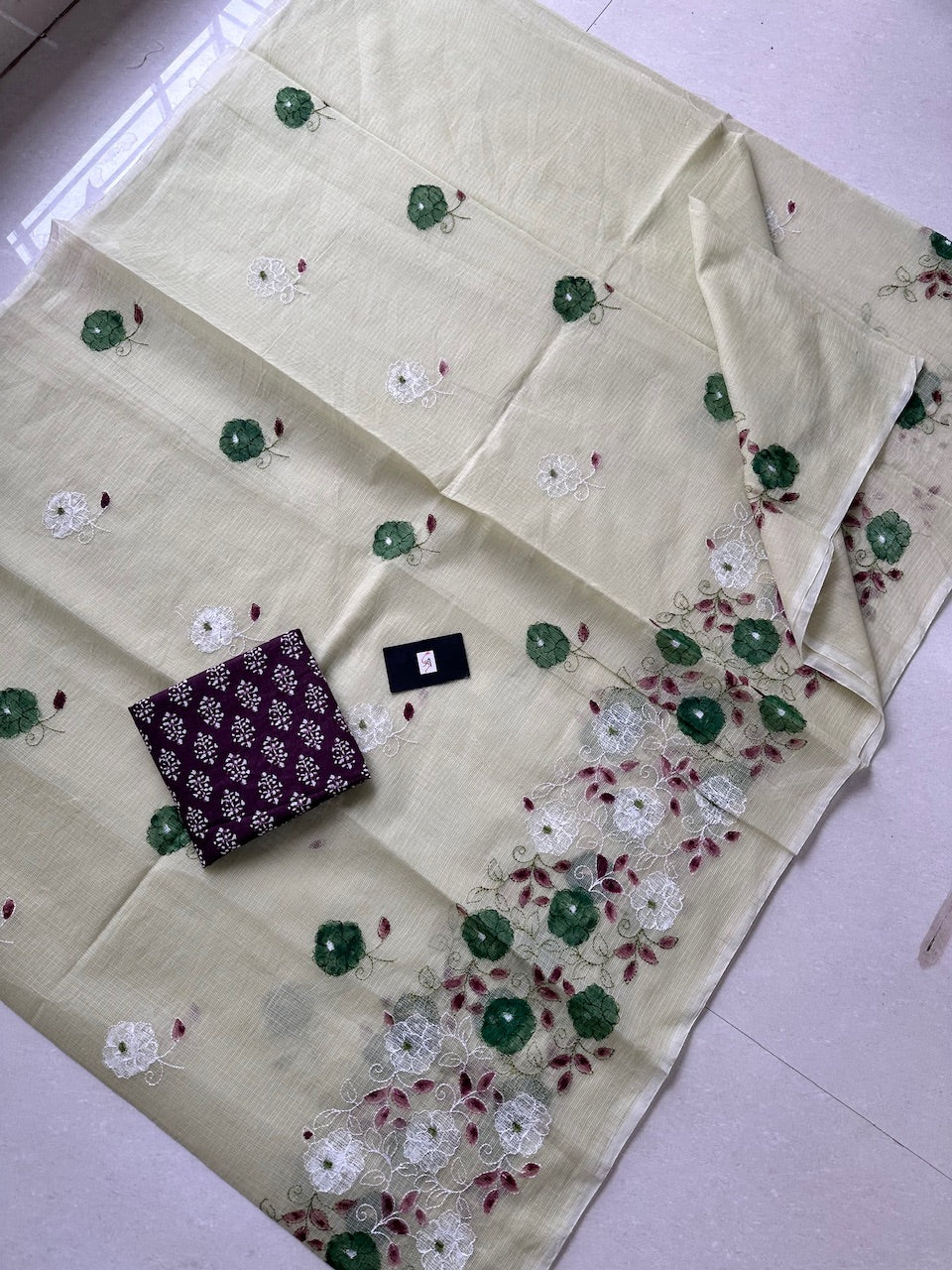 Embroidered Handpainted Kota Cotton Doria Saree