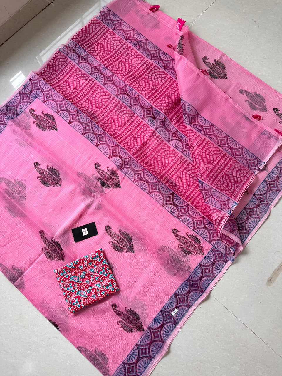 HandBlock Printed Kota Cotton Doria Saree