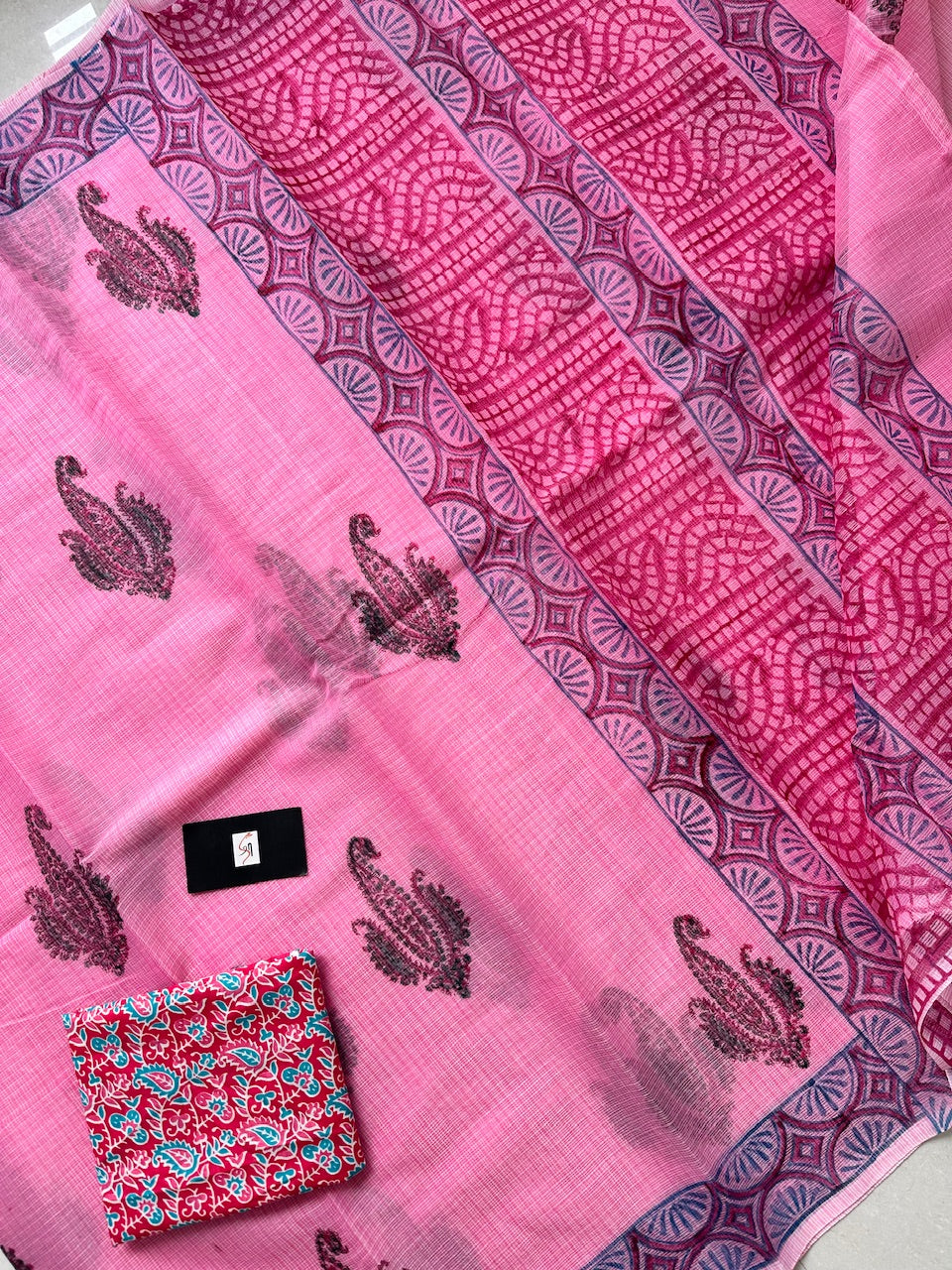 HandBlock Printed Kota Cotton Doria Saree