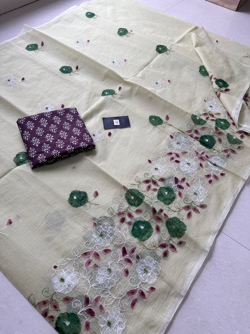 Embroidered Handpainted Kota Cotton Doria Saree