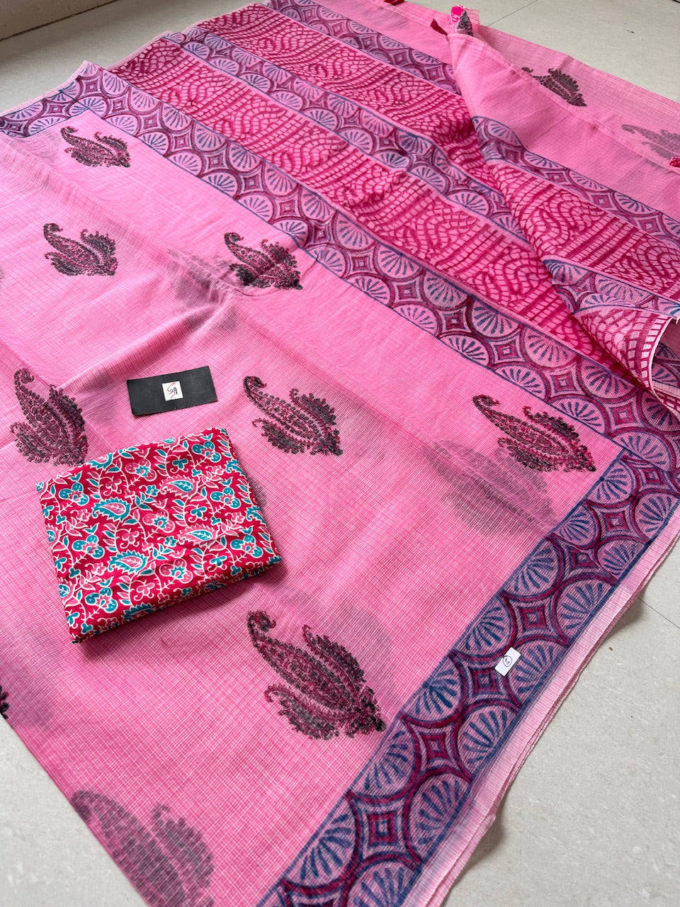 HandBlock Printed Kota Cotton Doria Saree