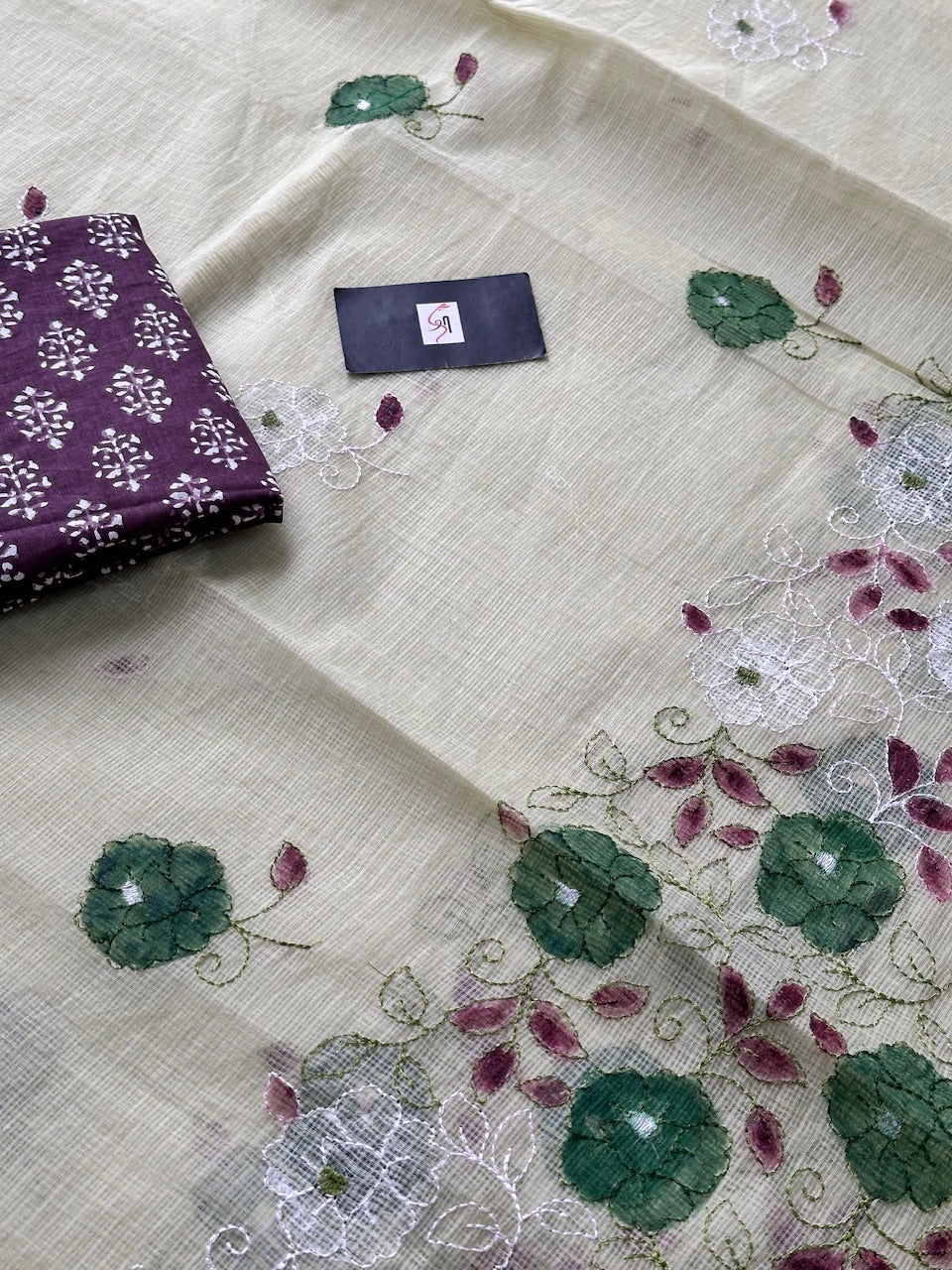 Embroidered Handpainted Kota Cotton Doria Saree