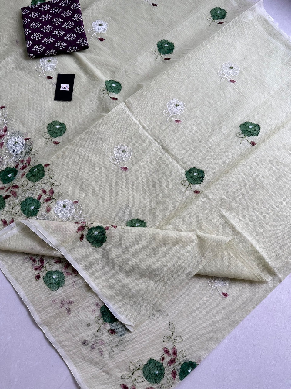 Embroidered Handpainted Kota Cotton Doria Saree