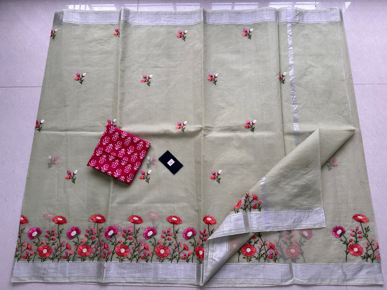 Embroidered Kota Cotton Doria Saree