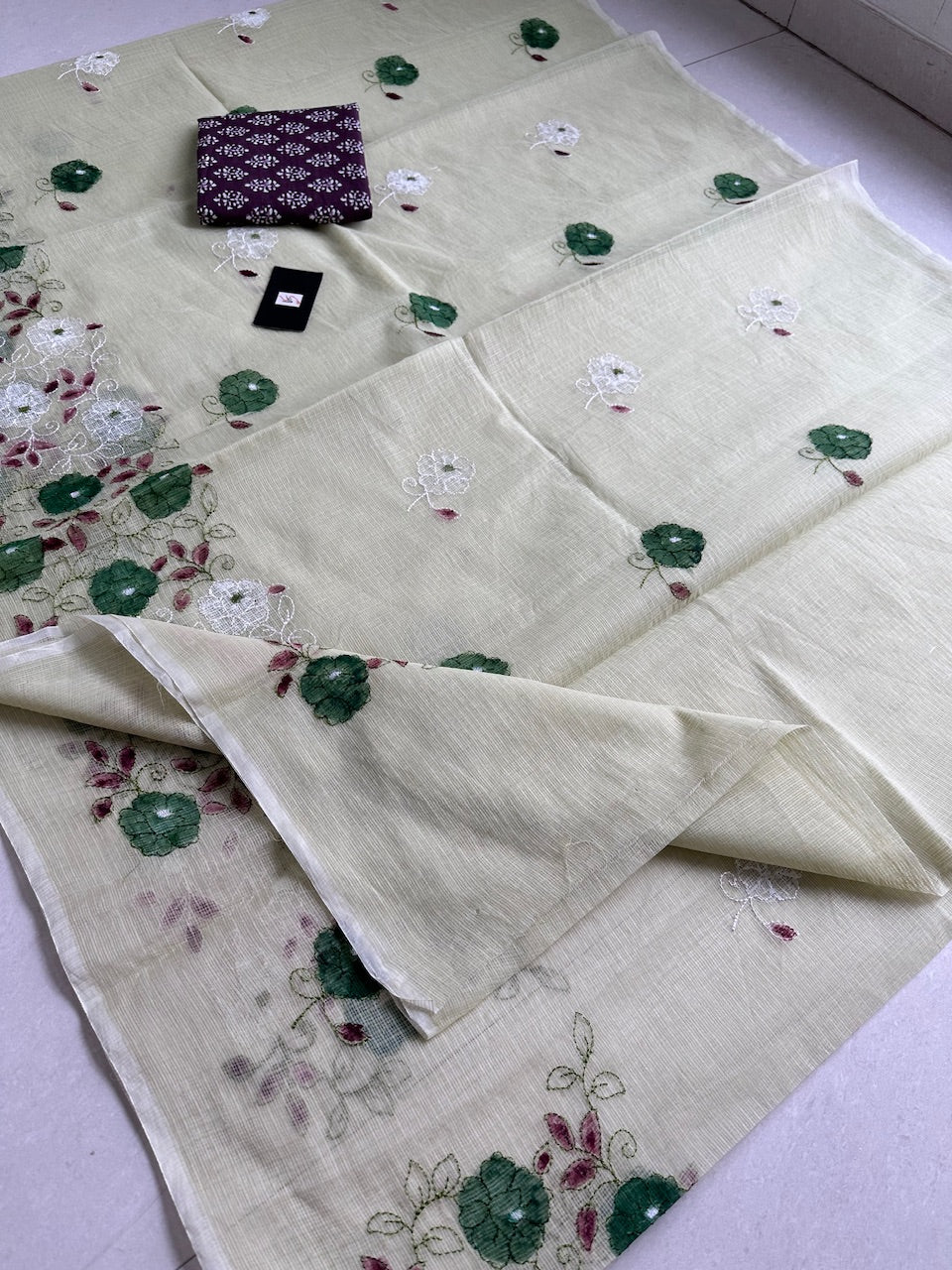 Embroidered Handpainted Kota Cotton Doria Saree