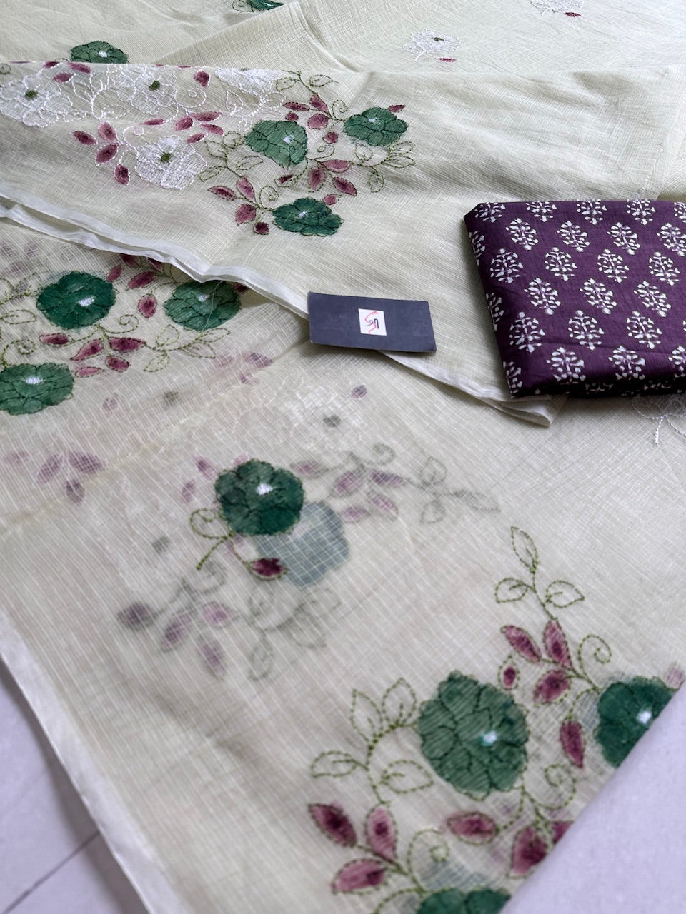 Embroidered Handpainted Kota Cotton Doria Saree