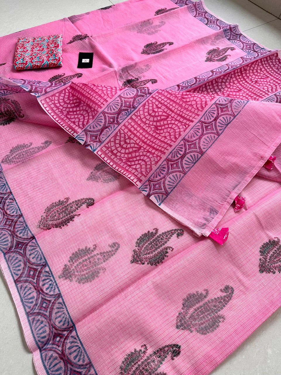 HandBlock Printed Kota Cotton Doria Saree