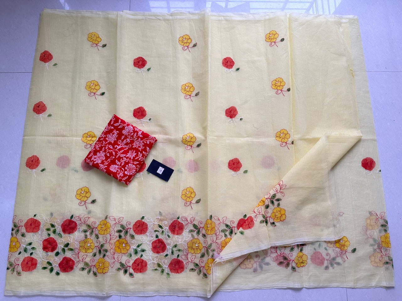 Embroidered Handpainted Kota Cotton Doria Saree