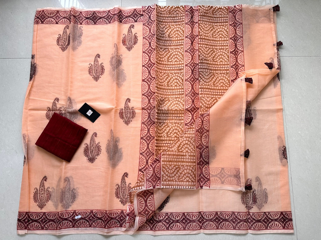 HandBlock Printed Kota Cotton Doria Saree