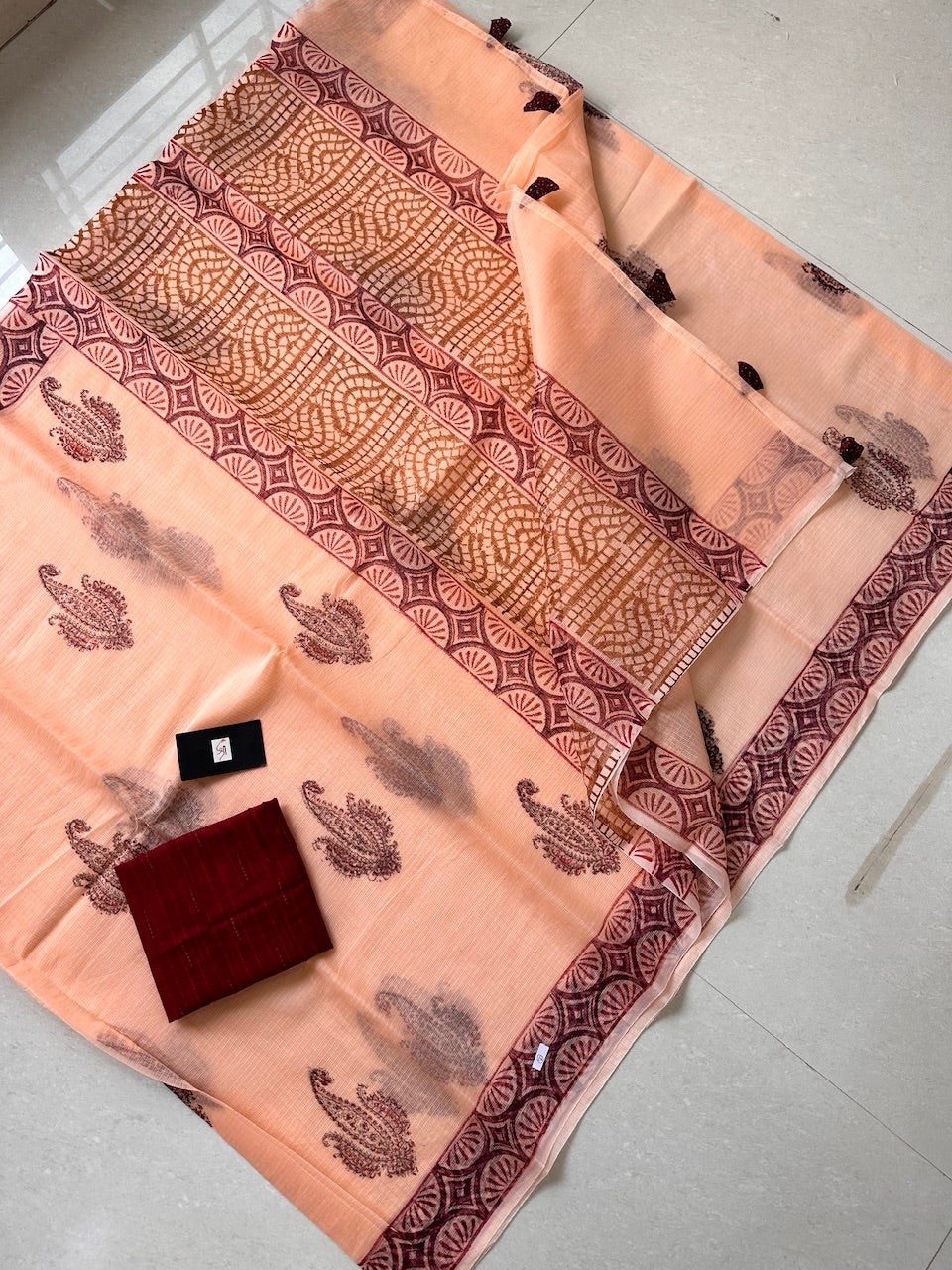 HandBlock Printed Kota Cotton Doria Saree