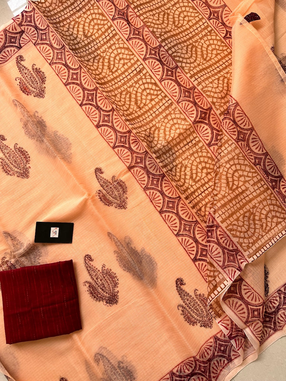 HandBlock Printed Kota Cotton Doria Saree