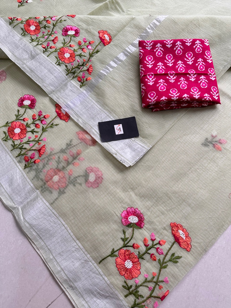 Embroidered Kota Cotton Doria Saree