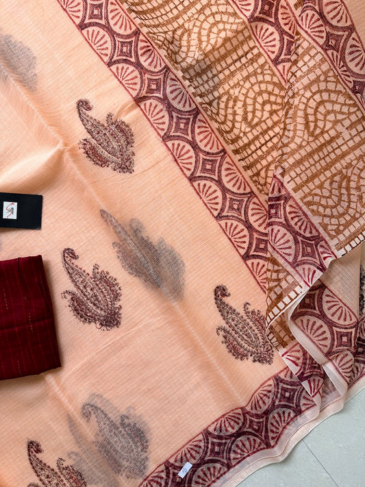 HandBlock Printed Kota Cotton Doria Saree