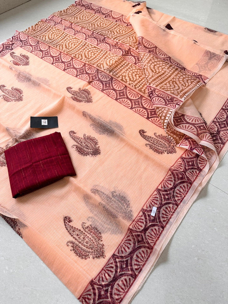 HandBlock Printed Kota Cotton Doria Saree