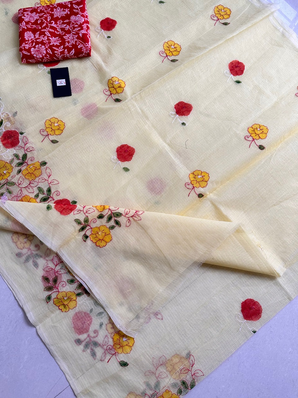 Embroidered Handpainted Kota Cotton Doria Saree