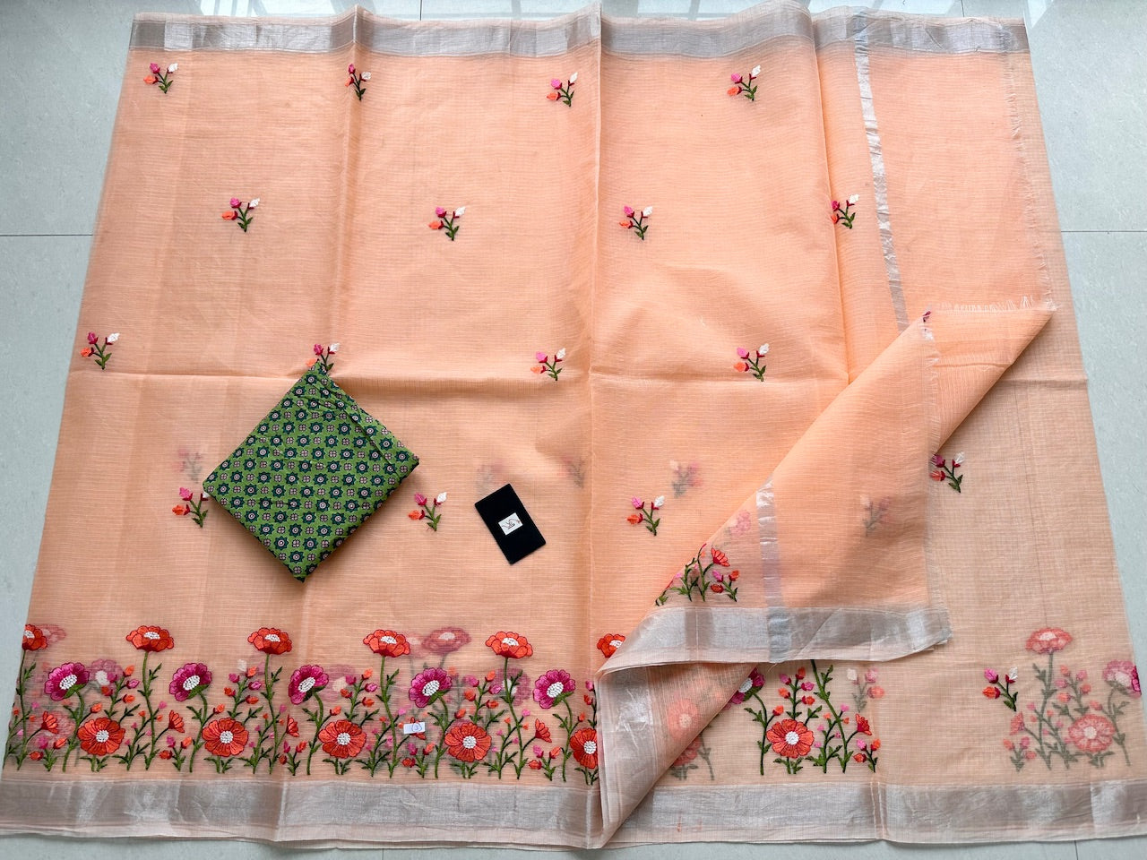 Embroidered Kota Cotton Doria Saree