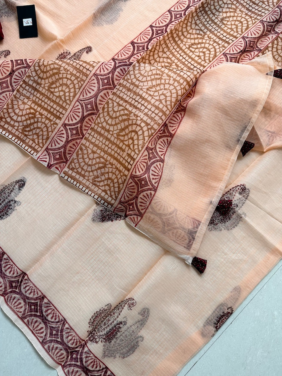 HandBlock Printed Kota Cotton Doria Saree