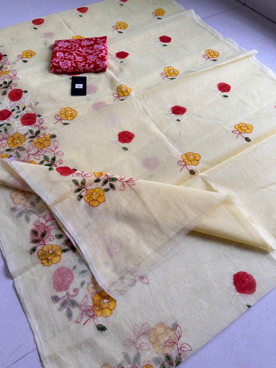 Embroidered Handpainted Kota Cotton Doria Saree