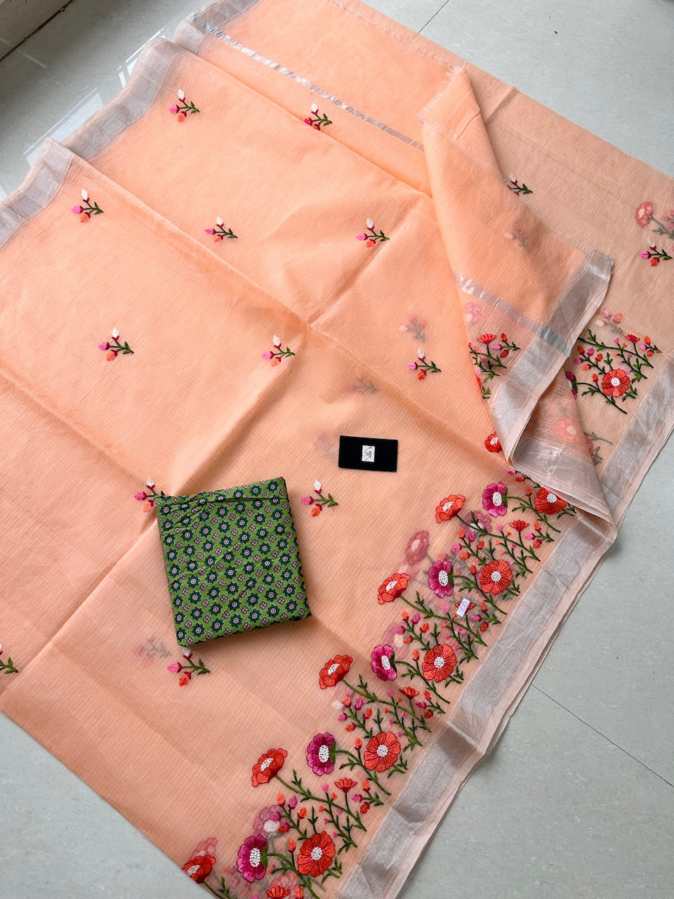 Embroidered Kota Cotton Doria Saree