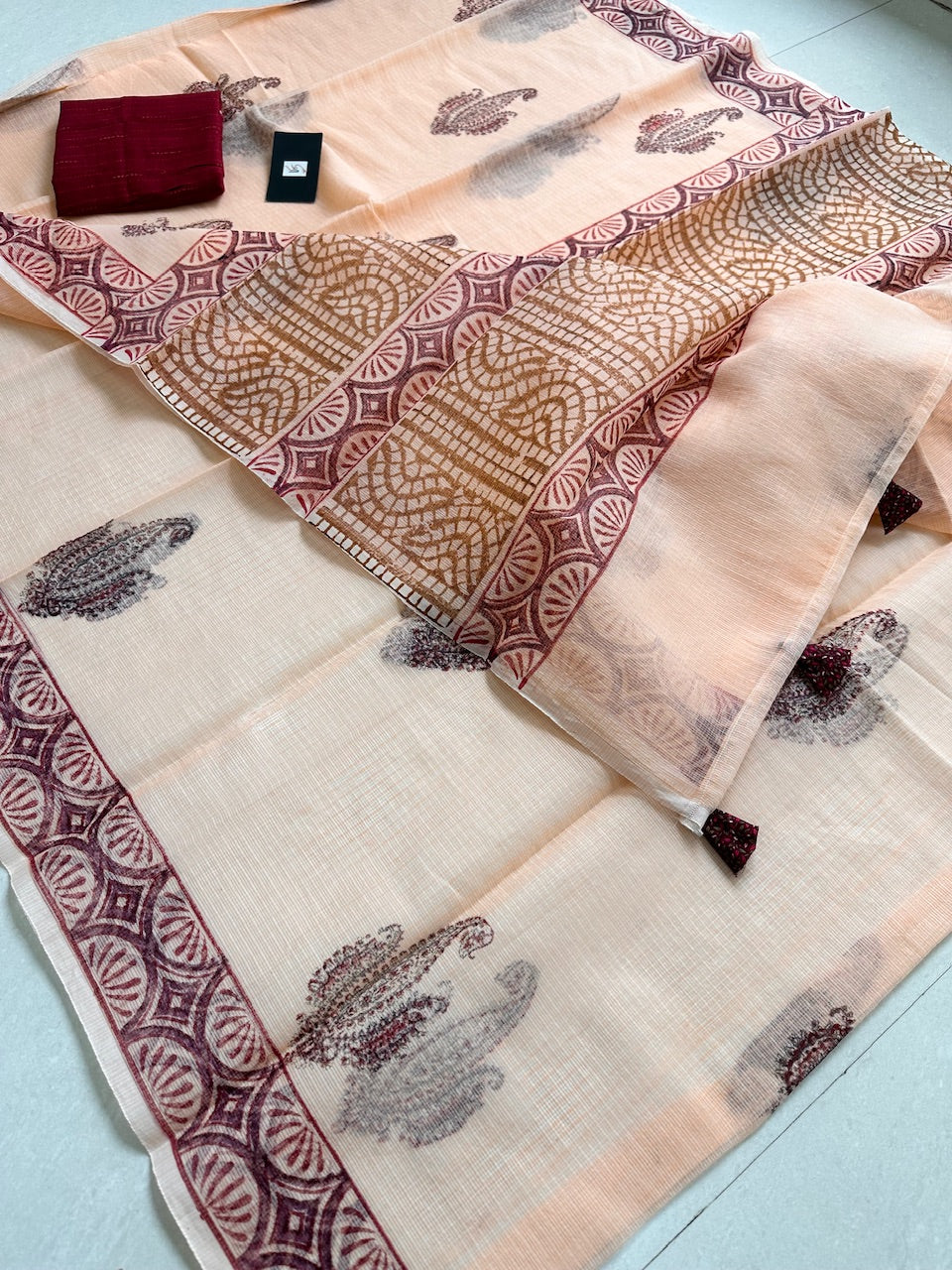 HandBlock Printed Kota Cotton Doria Saree