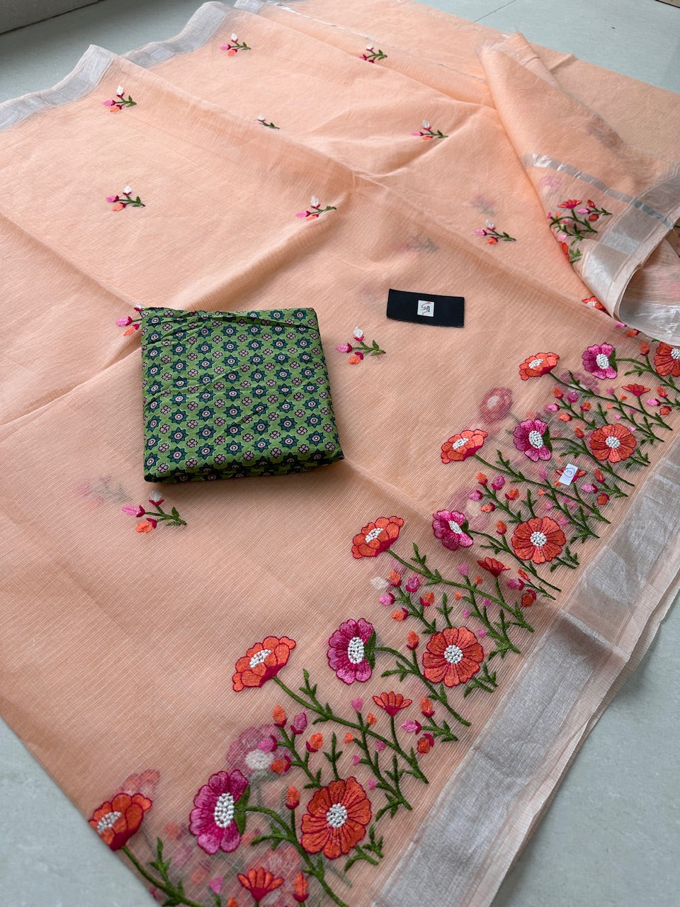 Embroidered Kota Cotton Doria Saree