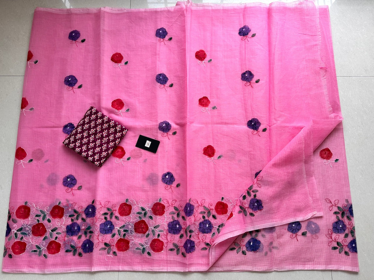 Embroidered Handpainted Kota Cotton Doria Saree