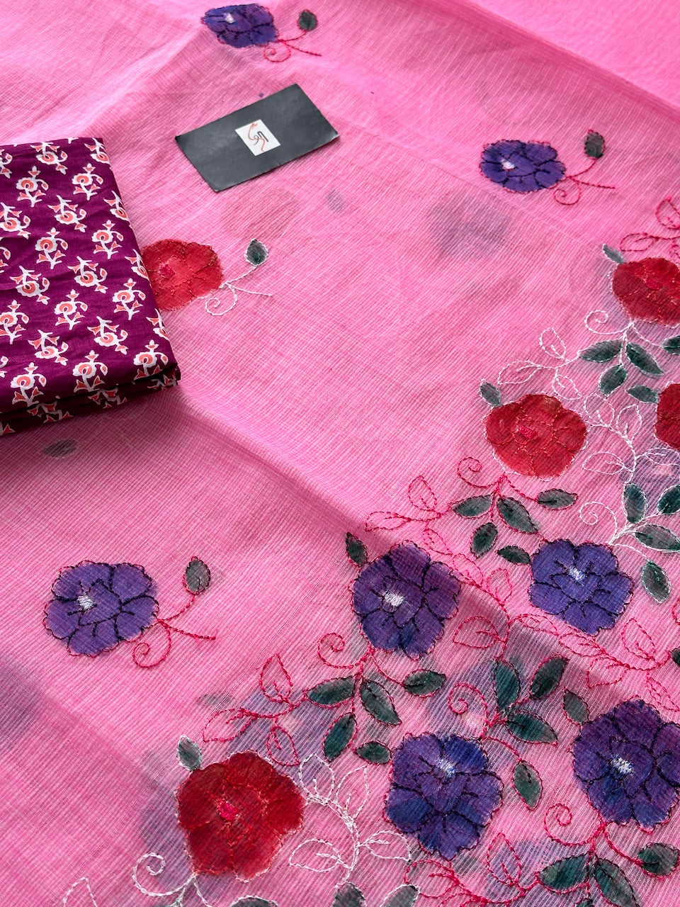 Embroidered Handpainted Kota Cotton Doria Saree