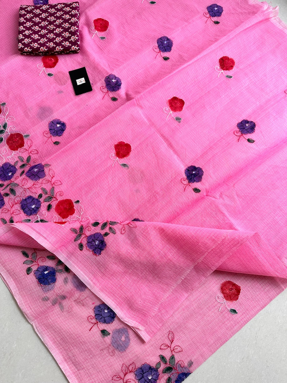 Embroidered Handpainted Kota Cotton Doria Saree