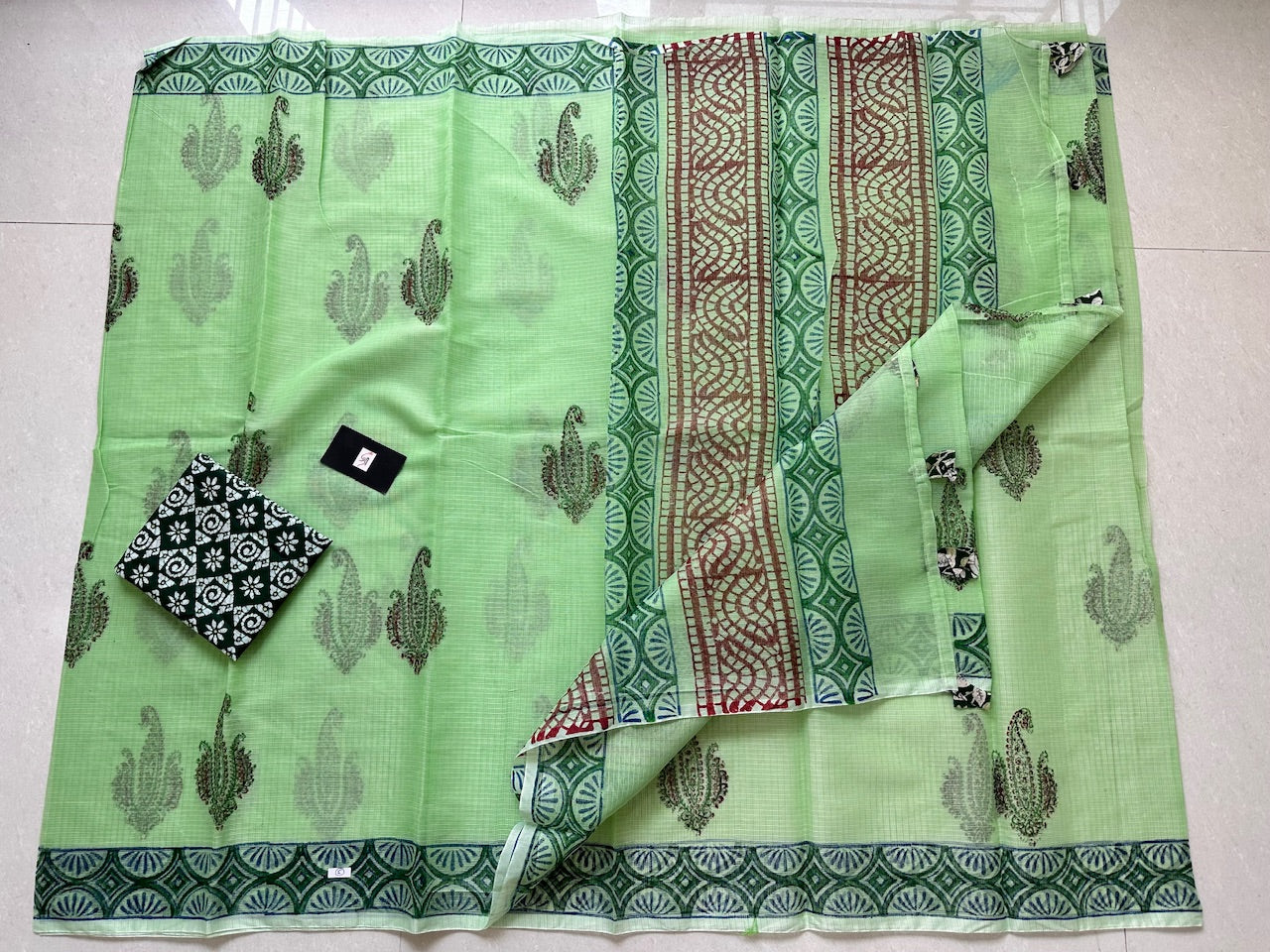 HandBlock Printed Kota Cotton Doria Saree