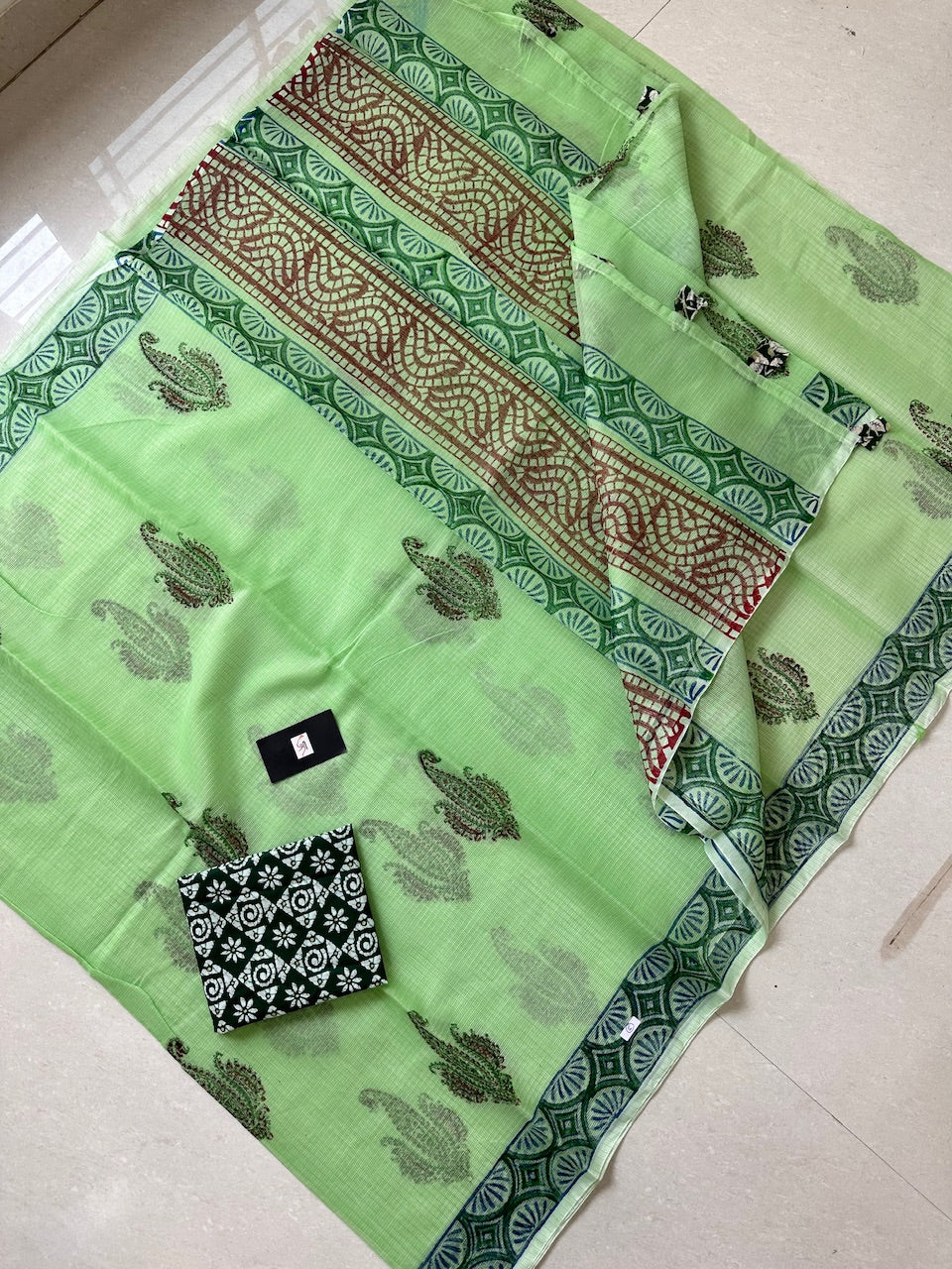 HandBlock Printed Kota Cotton Doria Saree