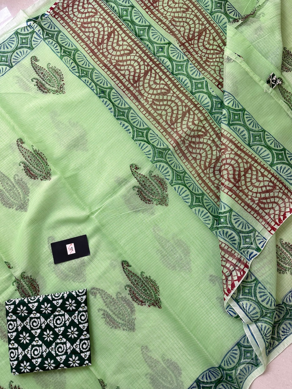 HandBlock Printed Kota Cotton Doria Saree